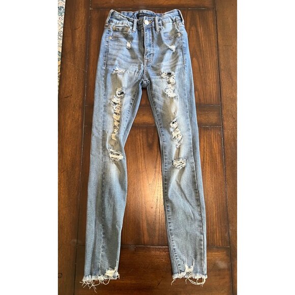 Aeropostale Distressed Ankle Legging Denim Jeans 0 Skinny Jeggings Ripped High R - Picture 1 of 11